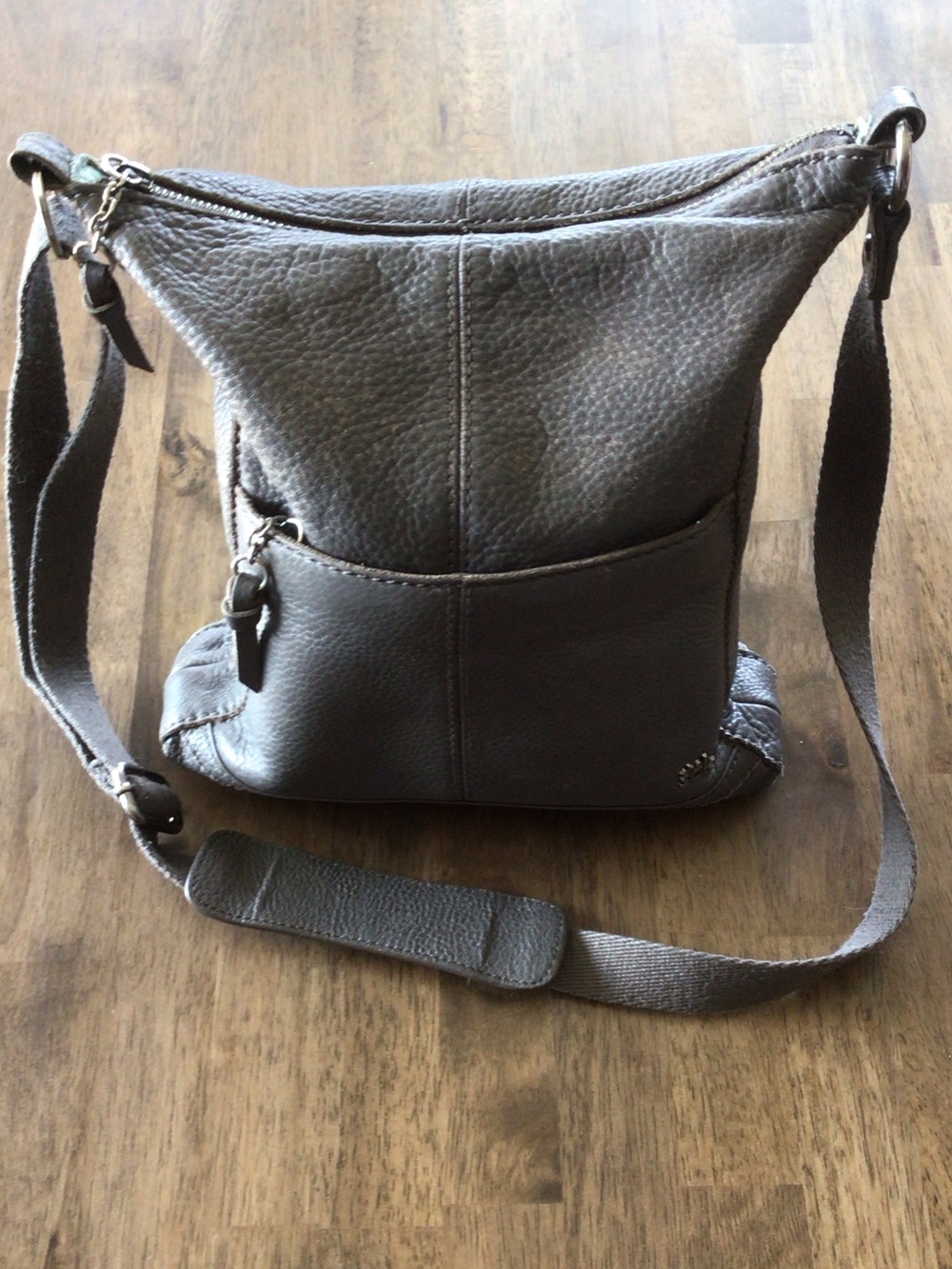 The Sak Pebbled Leather Shoulder Bag in Charcoal gray
